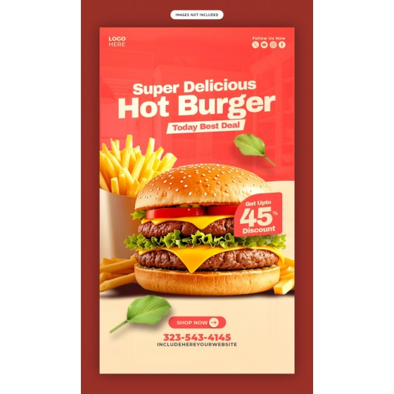 Vertical Discount Poster PSD for Delicious Burger and Fries